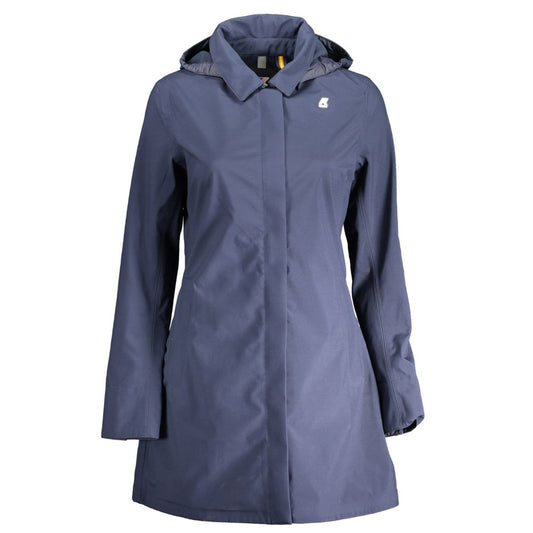 K-WAY Blue Polyester Long Sleeve Trench Coat