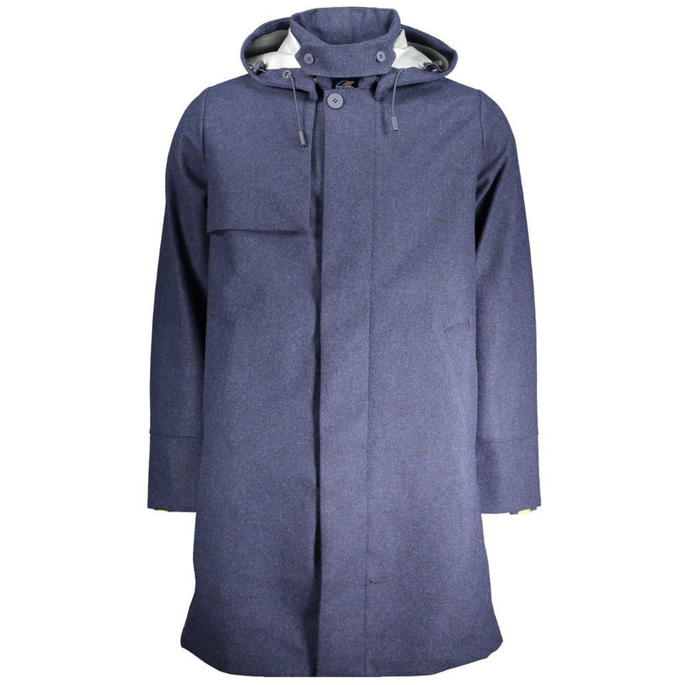 K-WAY Blue Polyester Jacket with Removable Hood