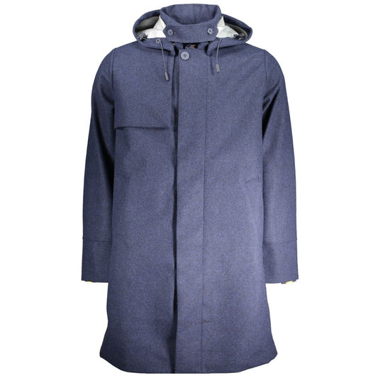 K-WAY Blue Polyester Jacket with Removable Hood