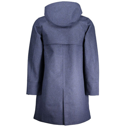 K-WAY Blue Polyester Jacket with Removable Hood