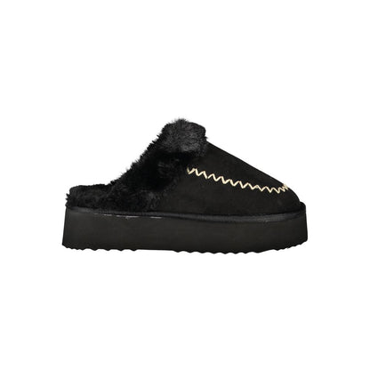 Laura Biagiotti Black Polyester Sandal - Luxurious Fur Slipper