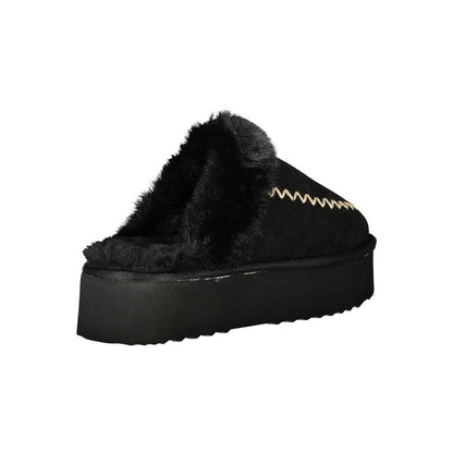 Laura Biagiotti Black Polyester Sandal - Luxurious Fur Slipper