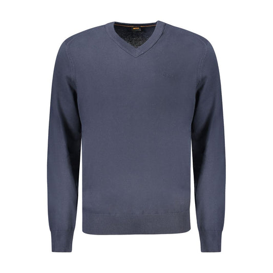 Hugo Boss Blue Cotton Sweater - Long Sleeved V-Neck T-Shirt with Logo