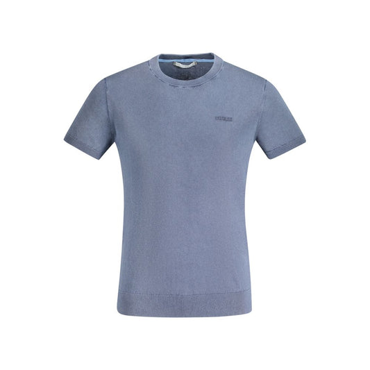 Guess Jeans Blue Cotton Sweater: Short Sleeved Crew Neck T-Shirt with Embroidery