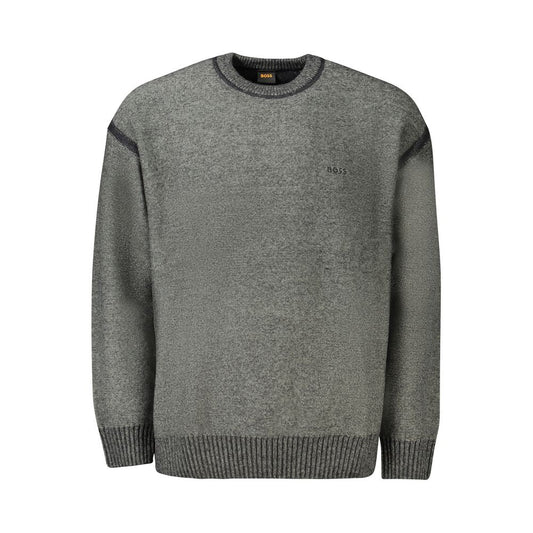 Hugo Boss Gray Wool Sweater with Contrasting Details
