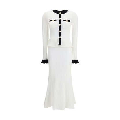 Self-Portrait White & Black Pointelle Knit Maxi Dress