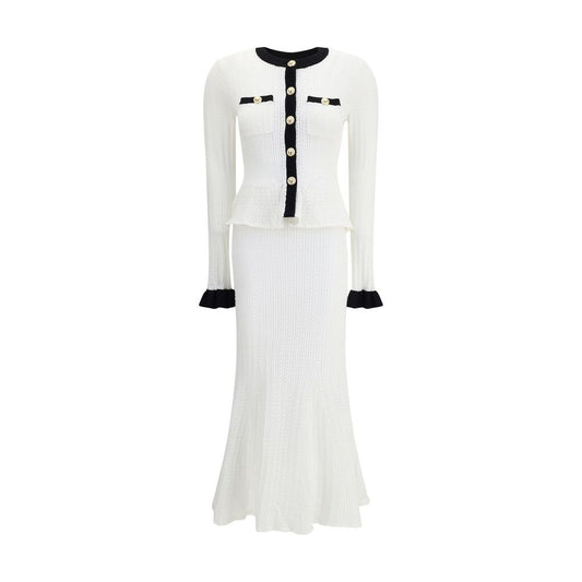 Self-Portrait White & Black Pointelle Knit Maxi Dress