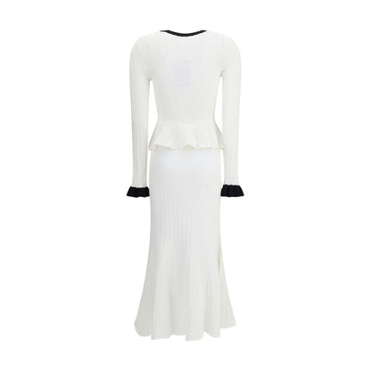 Self-Portrait White & Black Pointelle Knit Maxi Dress