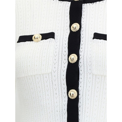 Self-Portrait White & Black Pointelle Knit Maxi Dress