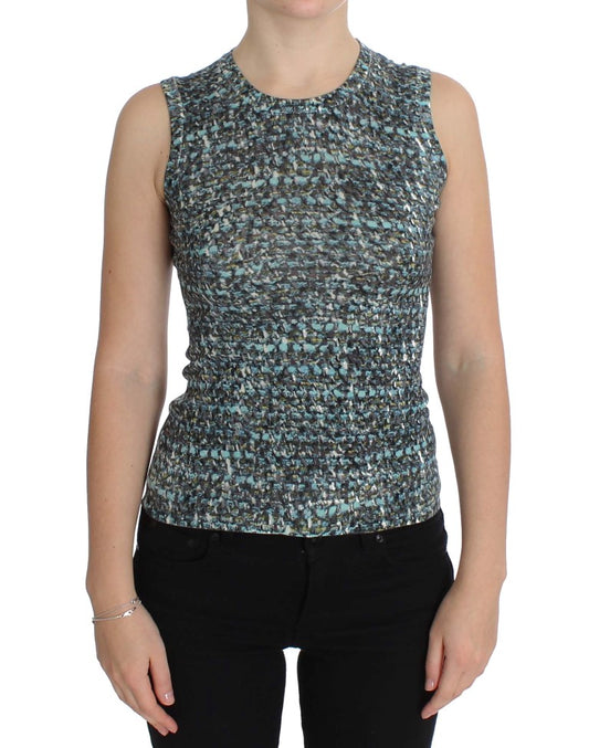  - Elegant Blue Wool Vest Pullover Top