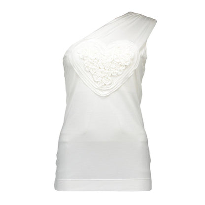 Love Moschino White Elastane One Shoulder Tank Top