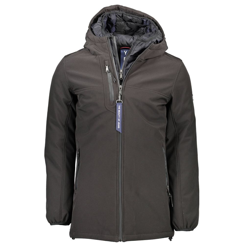 Zee Black Polyester Jacket with Double Hood