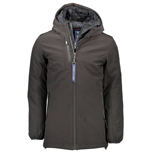 Zee Black Polyester Jacket with Double Hood