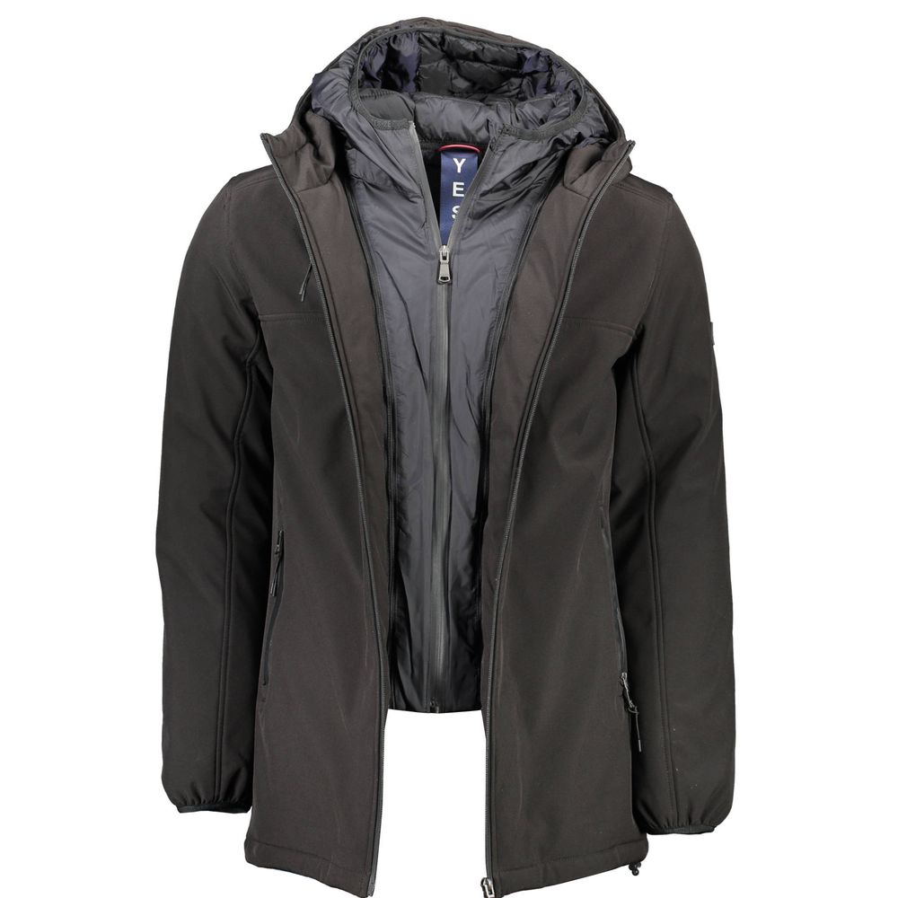 Zee Black Polyester Jacket with Double Hood