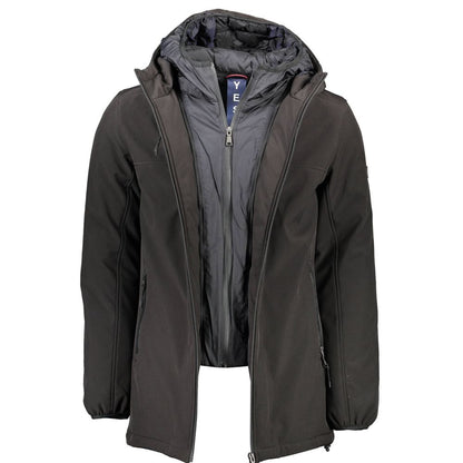 Zee Black Polyester Jacket with Double Hood