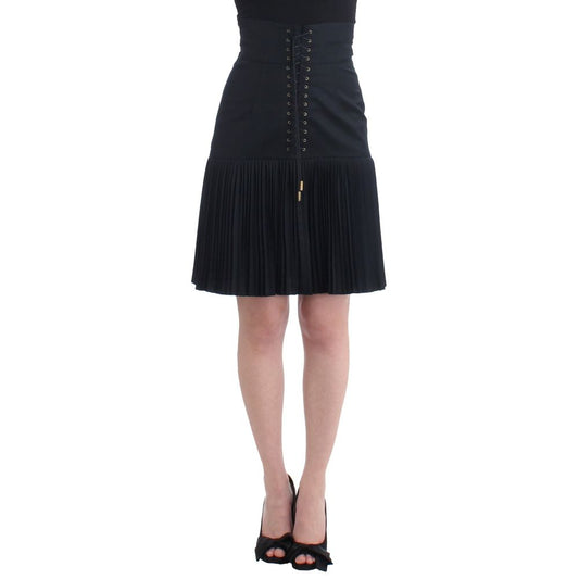 Roberto Cavalli Black Wool Pleated Mini Skirt