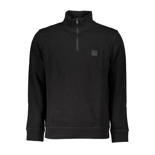 Hugo Boss Black Cotton Sweater - Brushed Half Zip Long Sleeve Sweatshirt