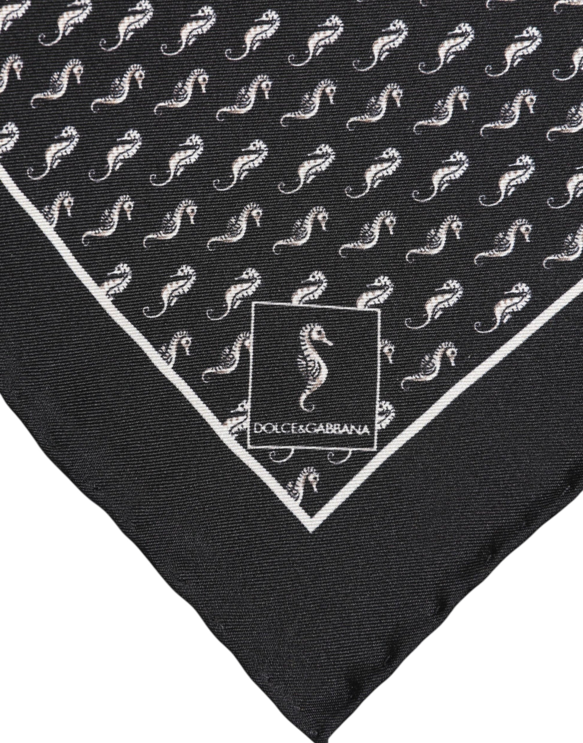 Dolce & Gabbana Black Sea Horse Silk Square Scarf for Men