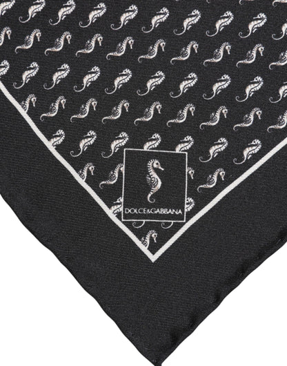 Dolce & Gabbana Black Sea Horse Silk Square Scarf for Men