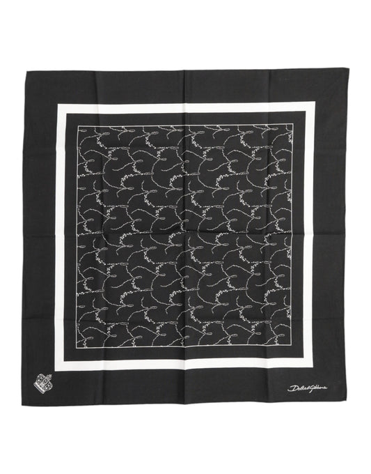Dolce & Gabbana Black White Printed Square Foulard Scarf - Luxurious Silk Accessory