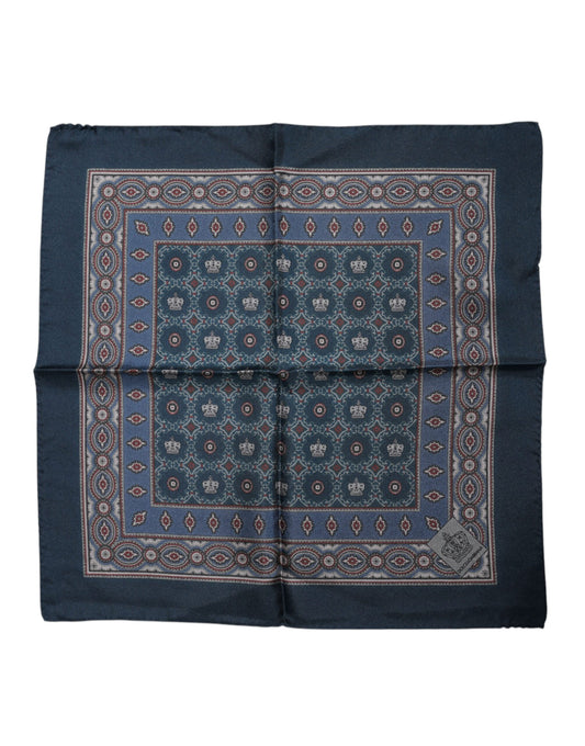 Dolce & Gabbana Blue Printed Silk Square Foulard Scarf for Men
