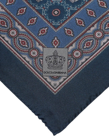 Dolce & Gabbana Blue Printed Silk Square Foulard Scarf for Men