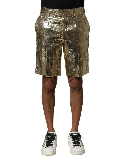 Dolce & Gabbana Gold Sequin Embellished Bermuda Shorts