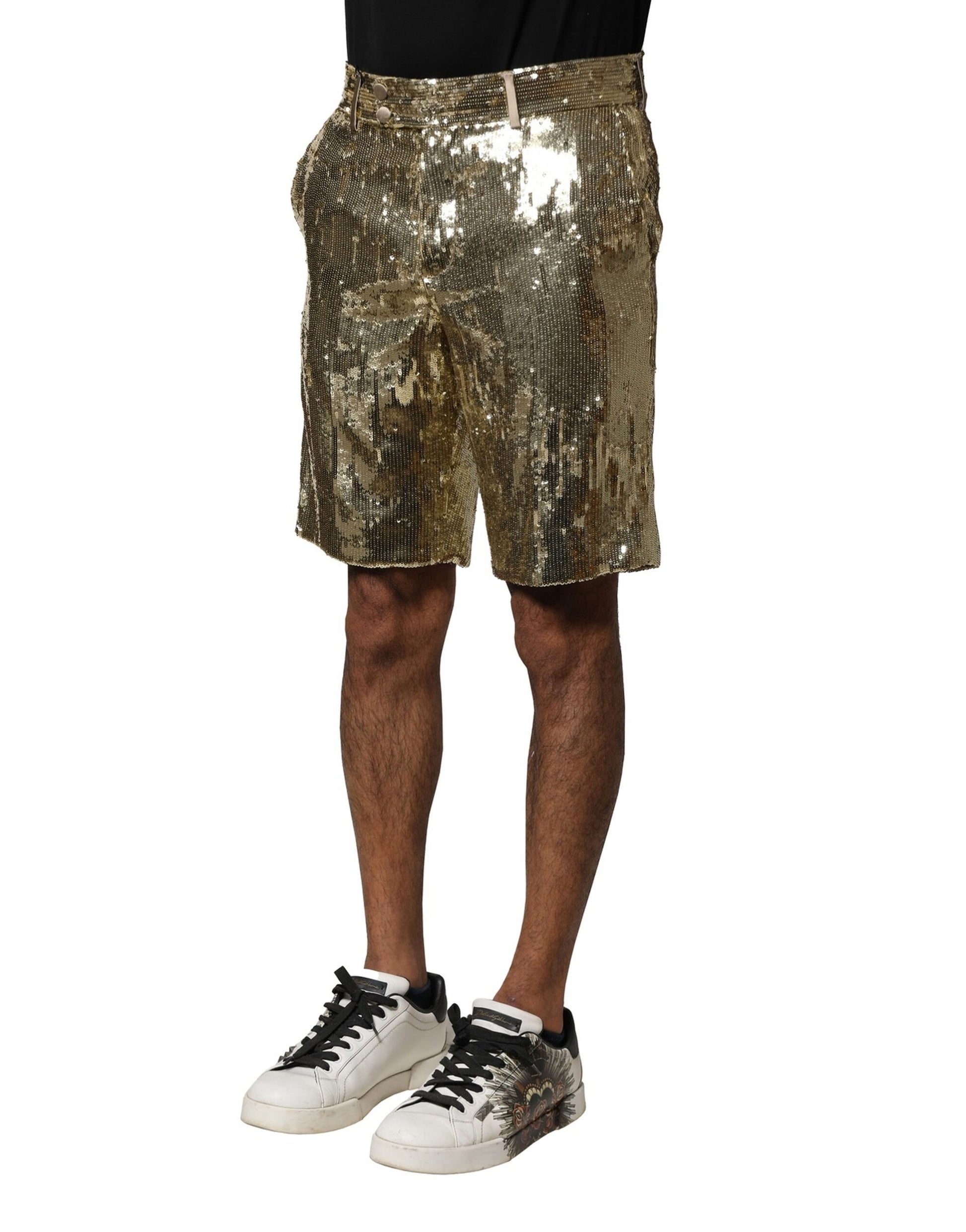 Dolce & Gabbana Gold Sequin Embellished Bermuda Shorts
