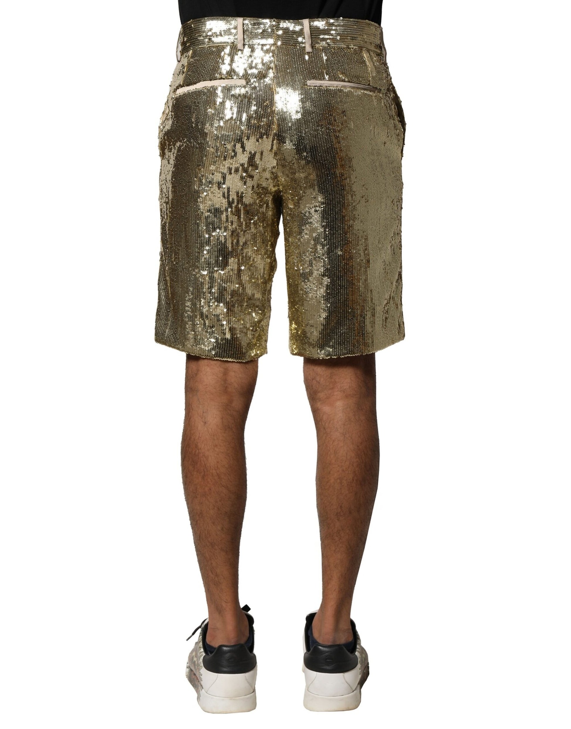 Dolce & Gabbana Gold Sequin Embellished Bermuda Shorts