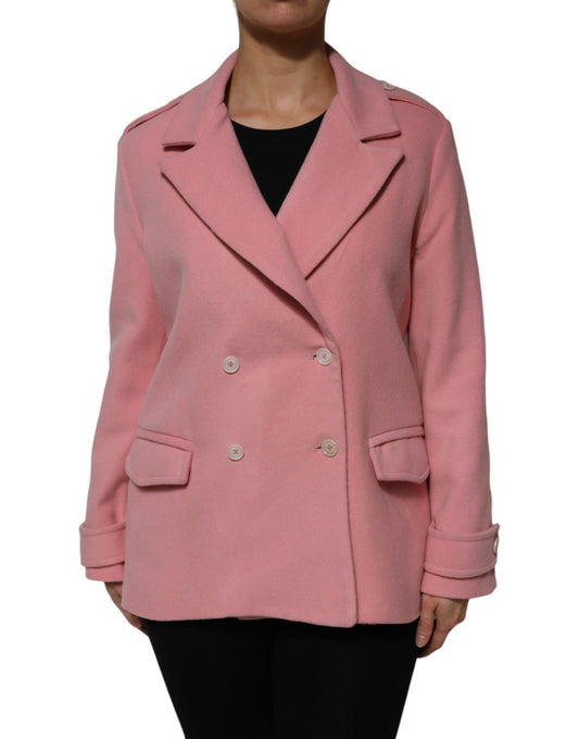 PINK MEMORIES Pink Wool Double Breasted Blazer Coat Jacket