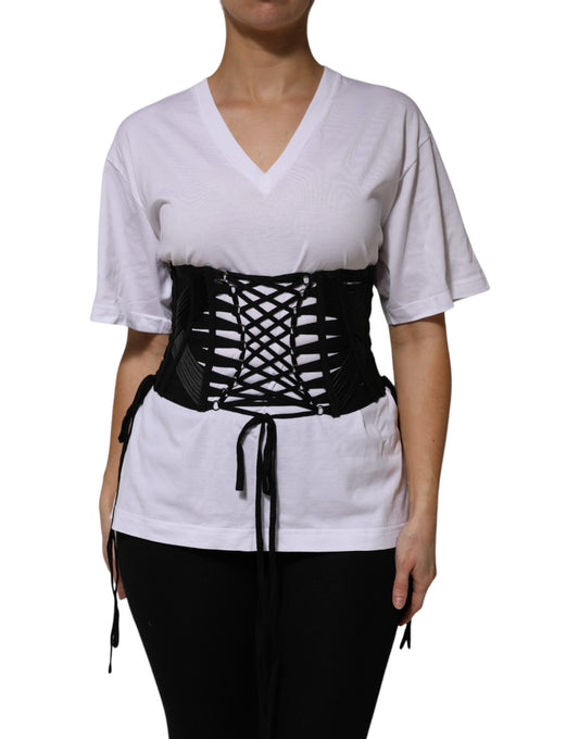 Dolce & Gabbana Black Cotton Waist Lace-Up Strap Corset Belt