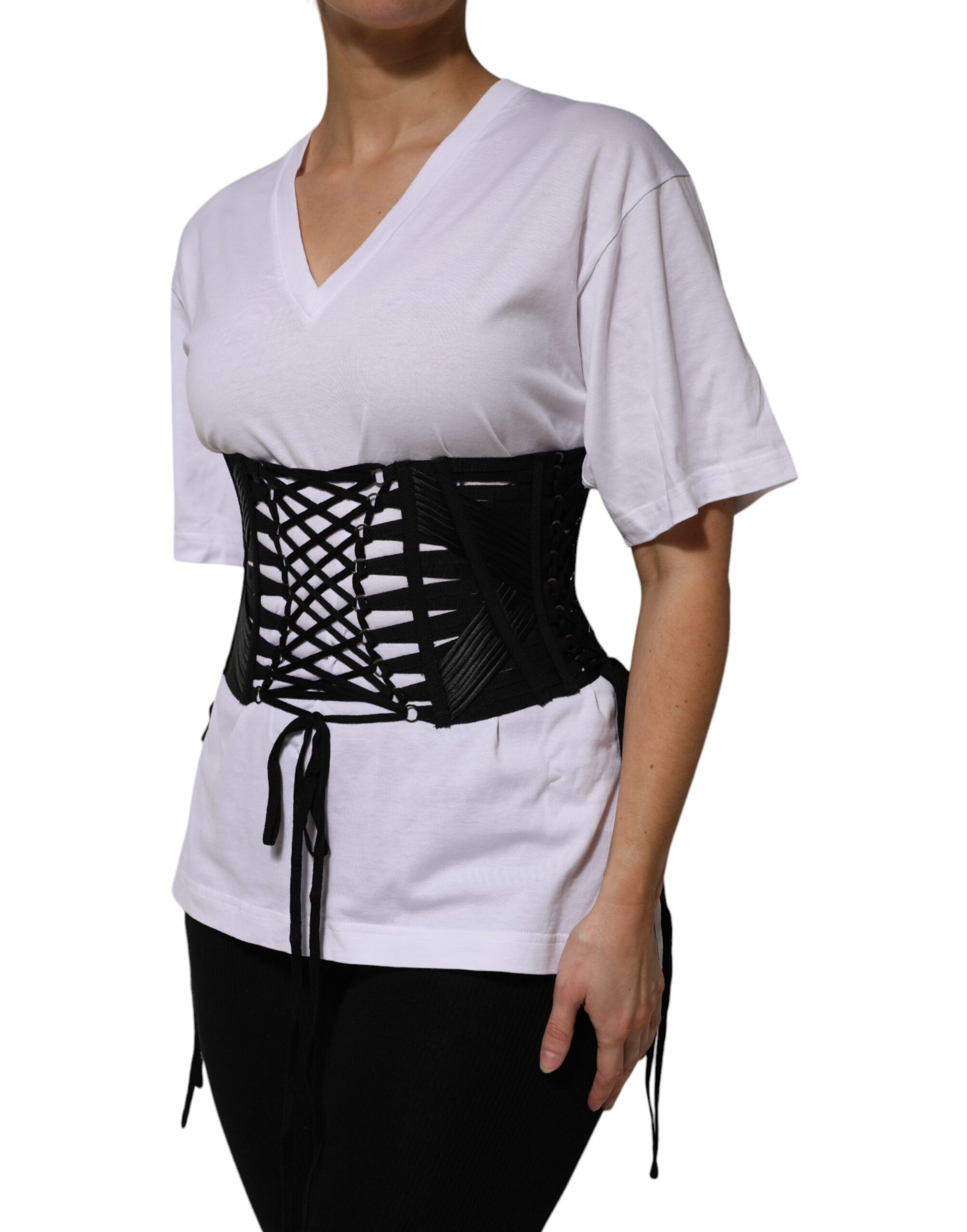 Dolce & Gabbana Black Cotton Waist Lace-Up Strap Corset Belt