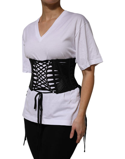 Dolce & Gabbana Black Cotton Waist Lace-Up Strap Corset Belt