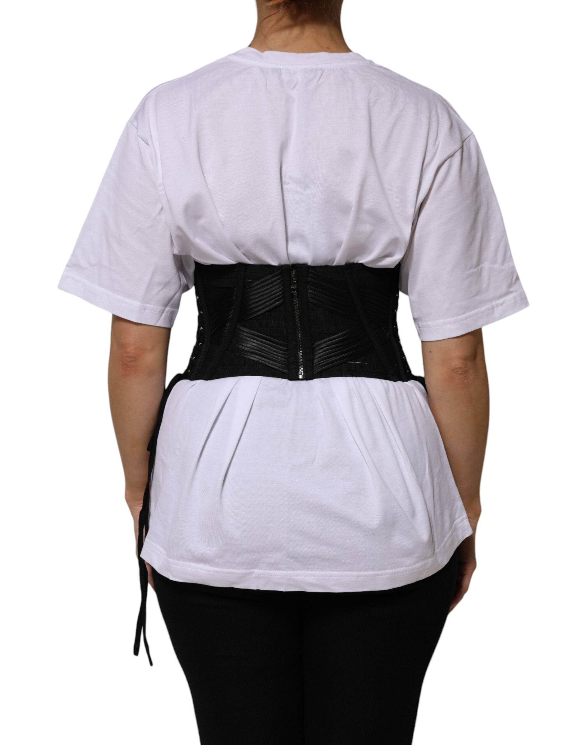 Dolce & Gabbana Black Cotton Waist Lace-Up Strap Corset Belt