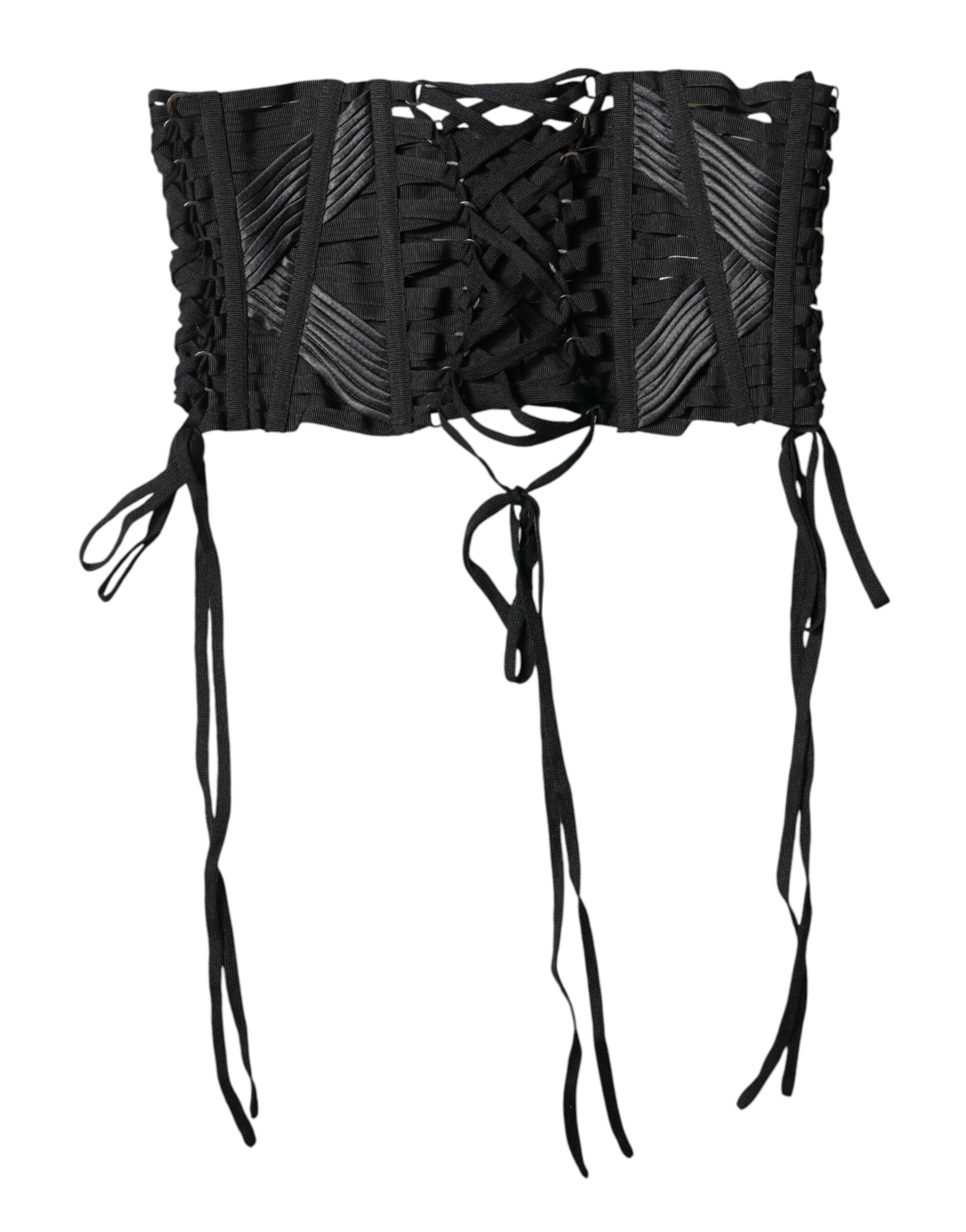 Dolce & Gabbana Black Cotton Waist Lace-Up Strap Corset Belt