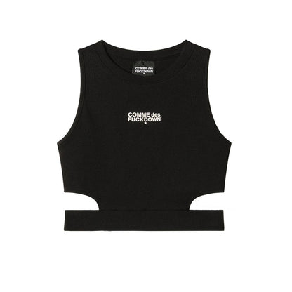 Comme Des Fuckdown Black Ribbed Crop Top with Cut-Outs