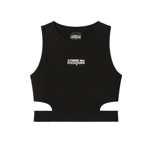 Comme Des Fuckdown Black Ribbed Crop Top with Cut-Outs