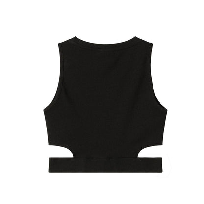 Comme Des Fuckdown Black Ribbed Crop Top with Cut-Outs