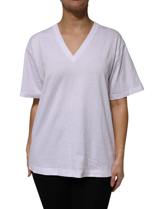 Dolce & Gabbana White Cotton V-Neck Short Sleeves T-Shirt