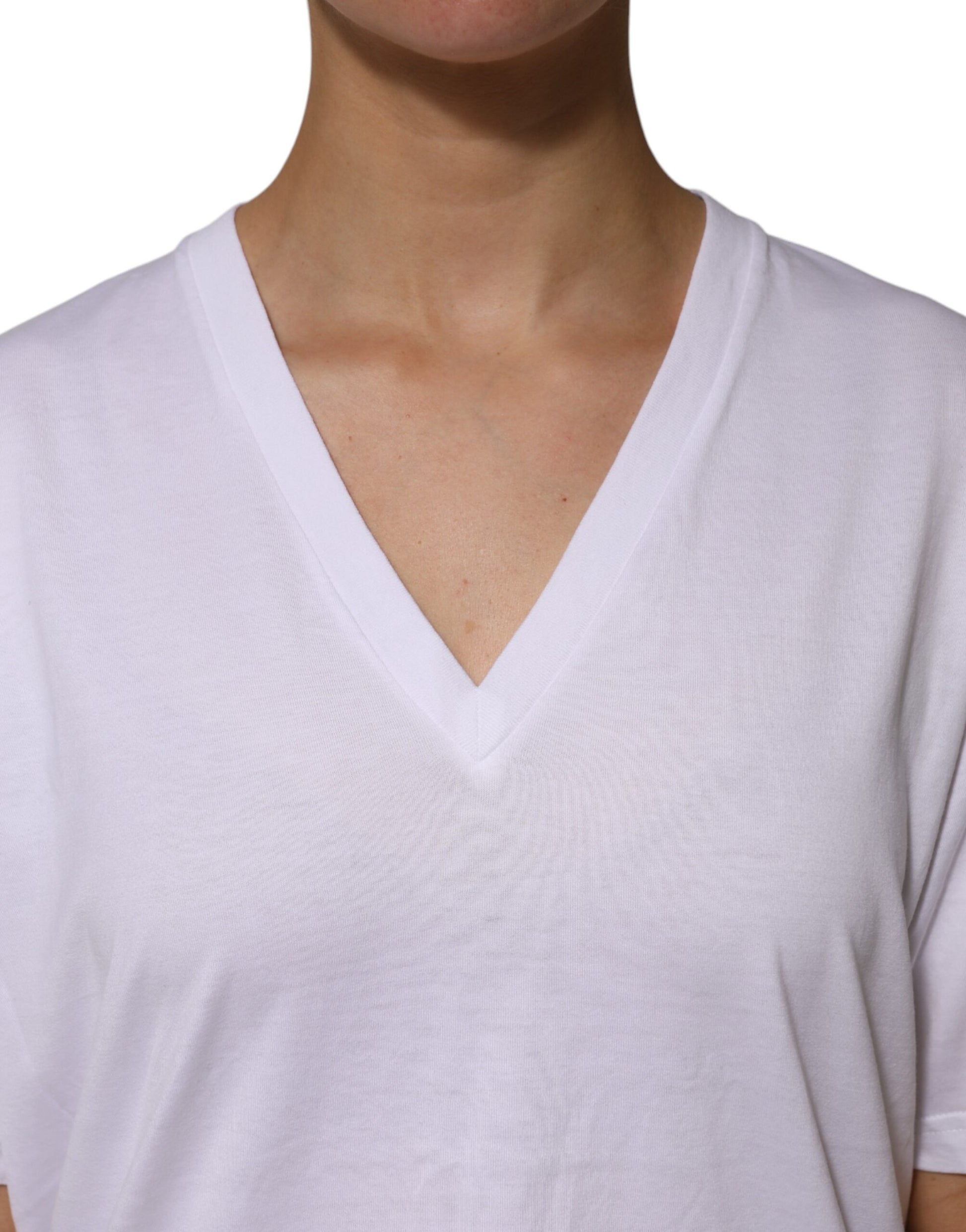 Dolce & Gabbana White Cotton V-Neck Short Sleeves T-Shirt
