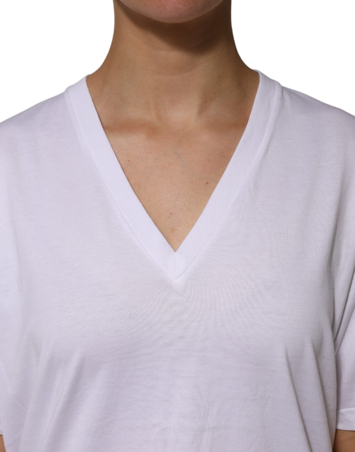 Dolce & Gabbana White Cotton V-Neck Short Sleeves T-Shirt