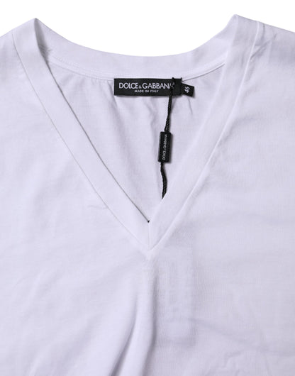 Dolce & Gabbana White Cotton V-Neck Short Sleeves T-Shirt