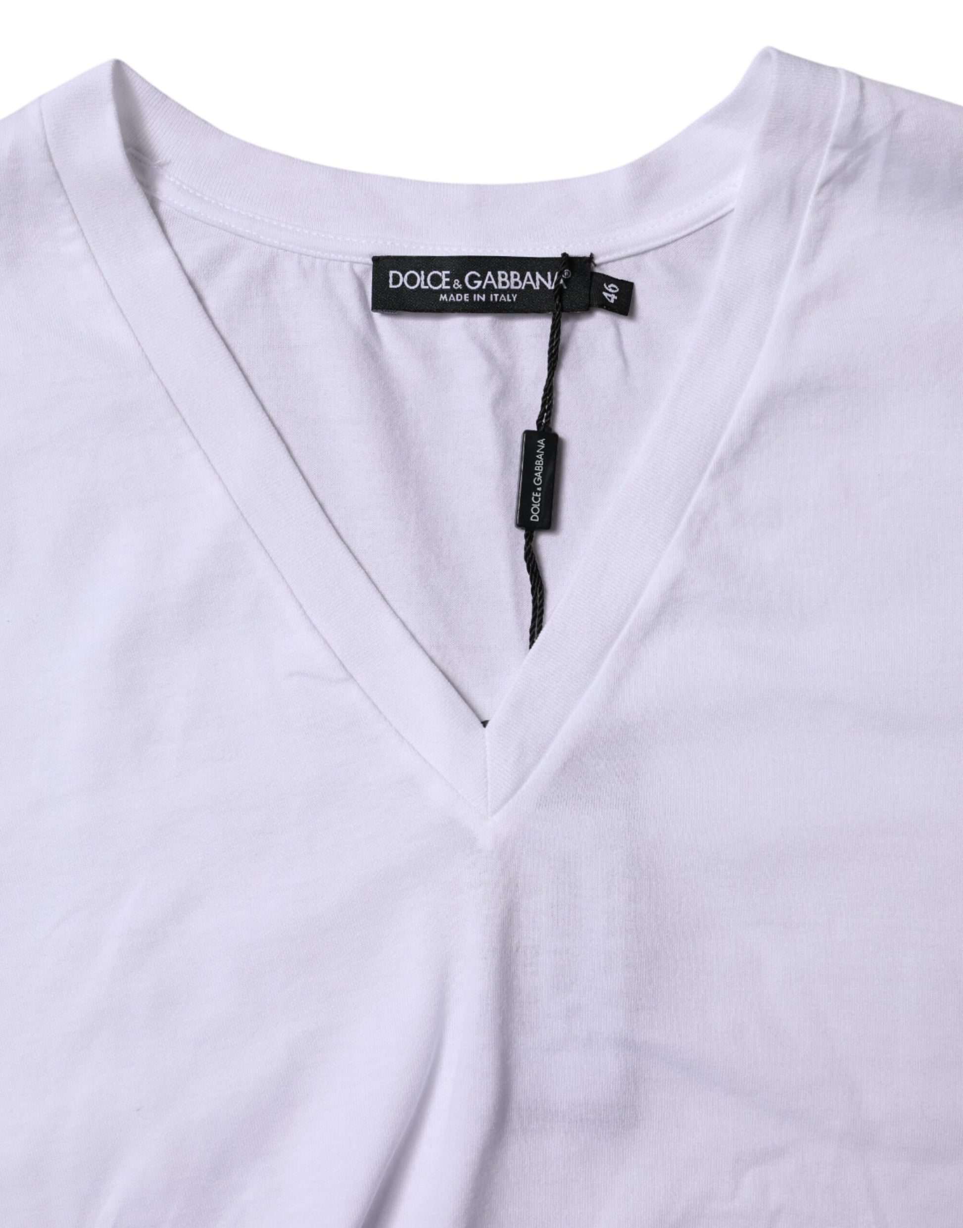 Dolce & Gabbana White Cotton V-Neck Short Sleeves T-Shirt