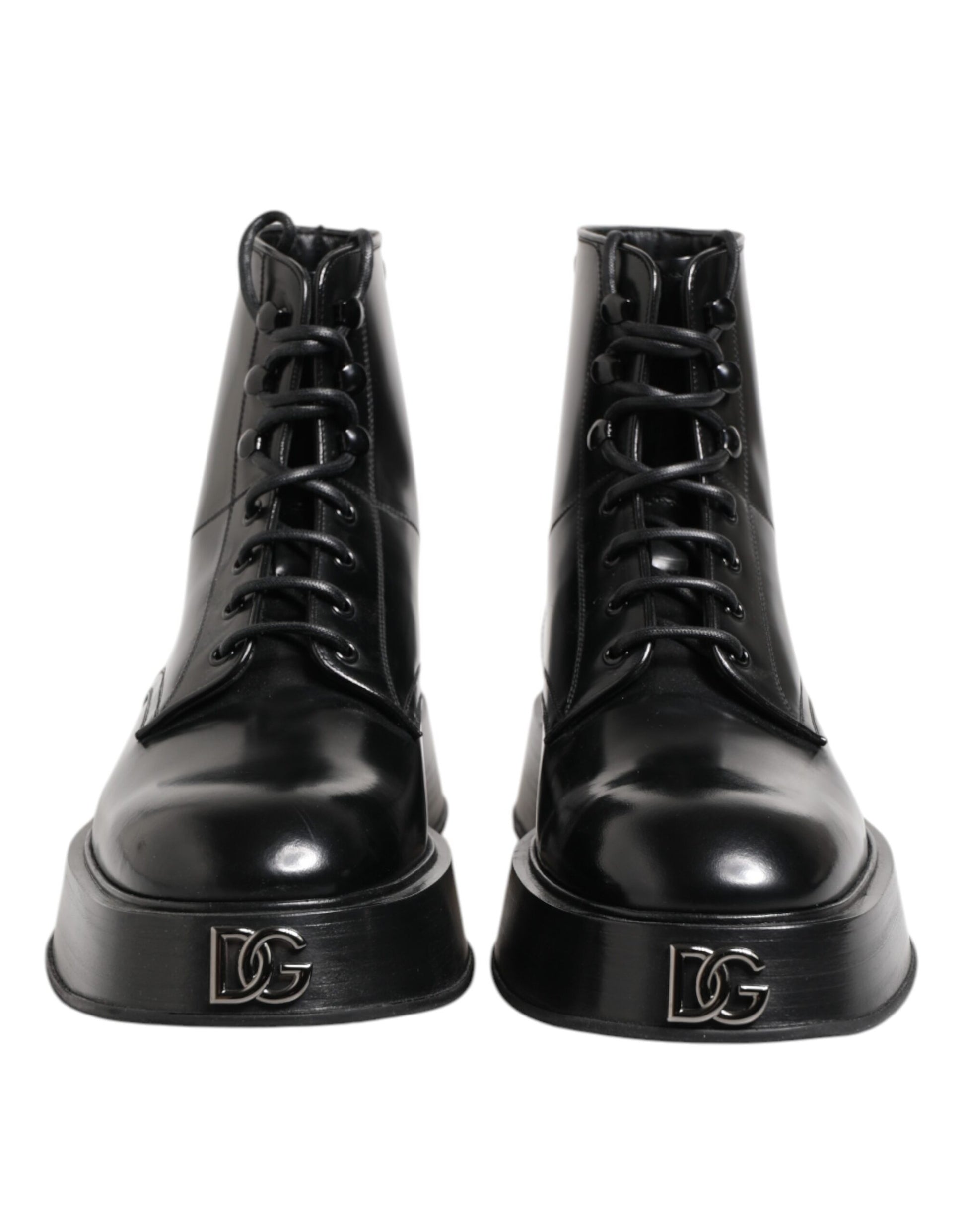 Dolce & Gabbana Black Leather Logo Ankle Boots