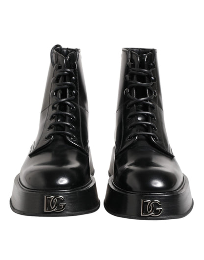 Dolce & Gabbana Black Leather Logo Ankle Boots