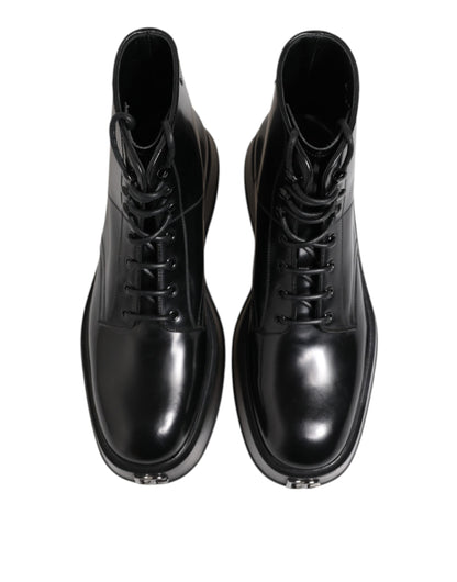 Dolce & Gabbana Black Leather Logo Ankle Boots