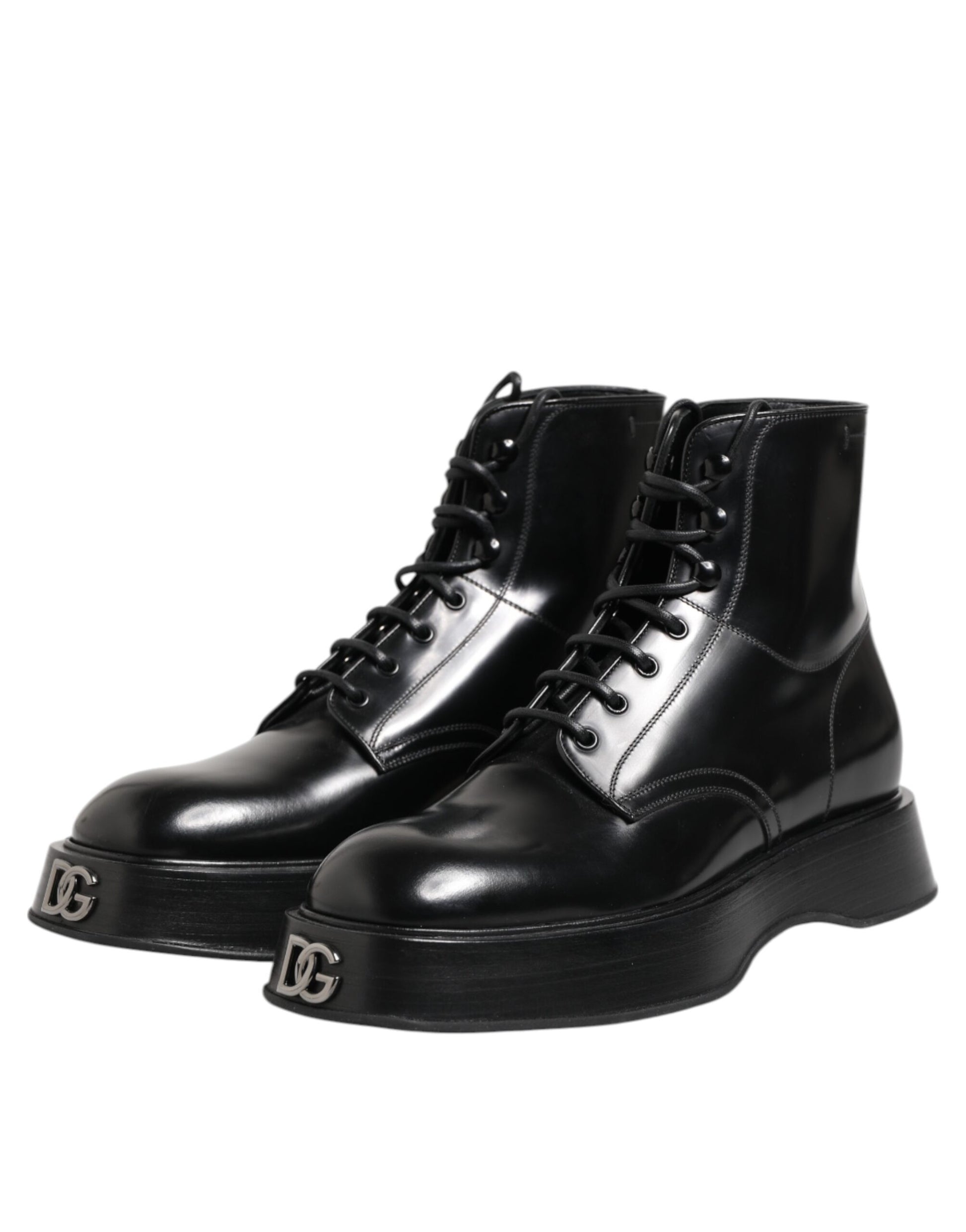Dolce & Gabbana Black Leather Logo Ankle Boots