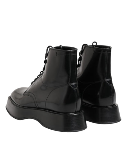 Dolce & Gabbana Black Leather Logo Ankle Boots
