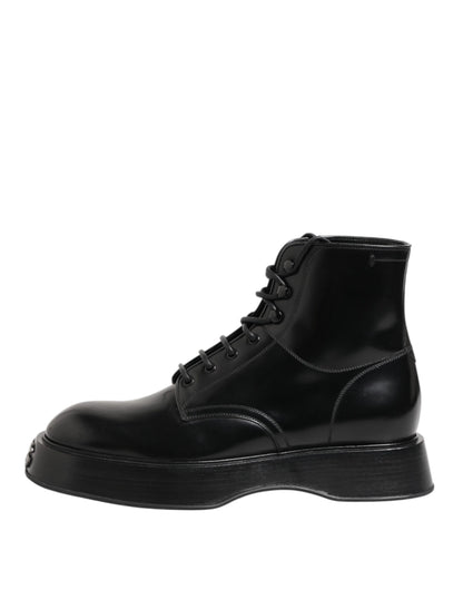 Dolce & Gabbana Black Leather Logo Ankle Boots