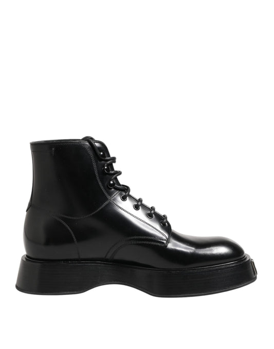 Dolce & Gabbana Black Leather Logo Ankle Boots